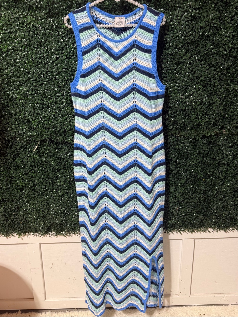Sleeveless Chevron Knit Maxi Dress/Swimsuit Cover Up in Blue & Green -NWOT